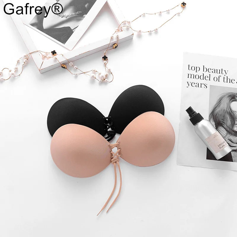 Self Adhesive Invisible Bra Silicone Chest Stickers Women Gathering Flat Chest Display Big Push Up Bra for Night Dress Bridal