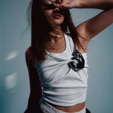 Creative Metal Decoration Tank Tops Women Edgy Clothes Y2k Accessories Sleeveless Crop Top Slim Fit Ropa De Mujer Camison Verano