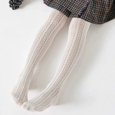 Lolita Girls Vertical Stripe Lace Mesh Pantyhose Cozy Wear Resistant Elastic Knit Elegant Sweet Princess Leggings