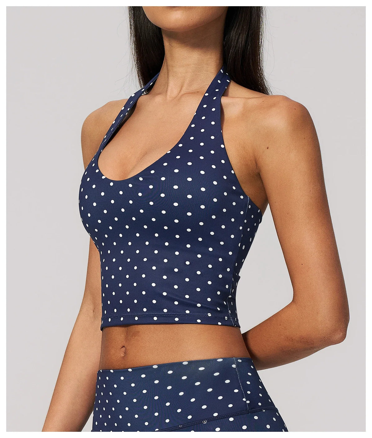 2026 New Polka Dot Halter Neck Sports Bra Deep V Backless Yoga Top Women's Gym Workout Tank Pilates Training Activewear Vest