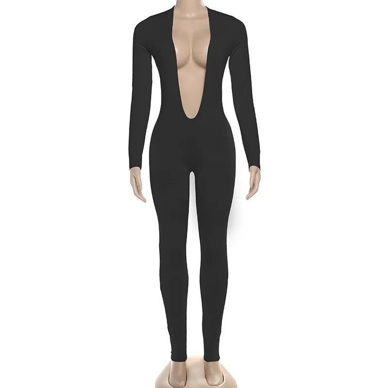 STYLISH LADY Cut Out Jumpsuits 2025 Autumn Women Long Sleeve V Neck Backless Bodycon Sexy Club Party Rompers Jumpsuits