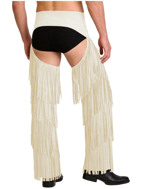 Mens Western Cowboy Chaps Fuax Suede Tassel Hollow Out Open Crotch Long Pants Adjustable Buckles Waist Motorcycle Biker Trousers