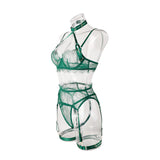 Ellolace Solid Women's Lingerie Sets Seductive Halter Bra Garter Thong 3PC with Leg Circles Sexy Lace Intimate Women Underwear