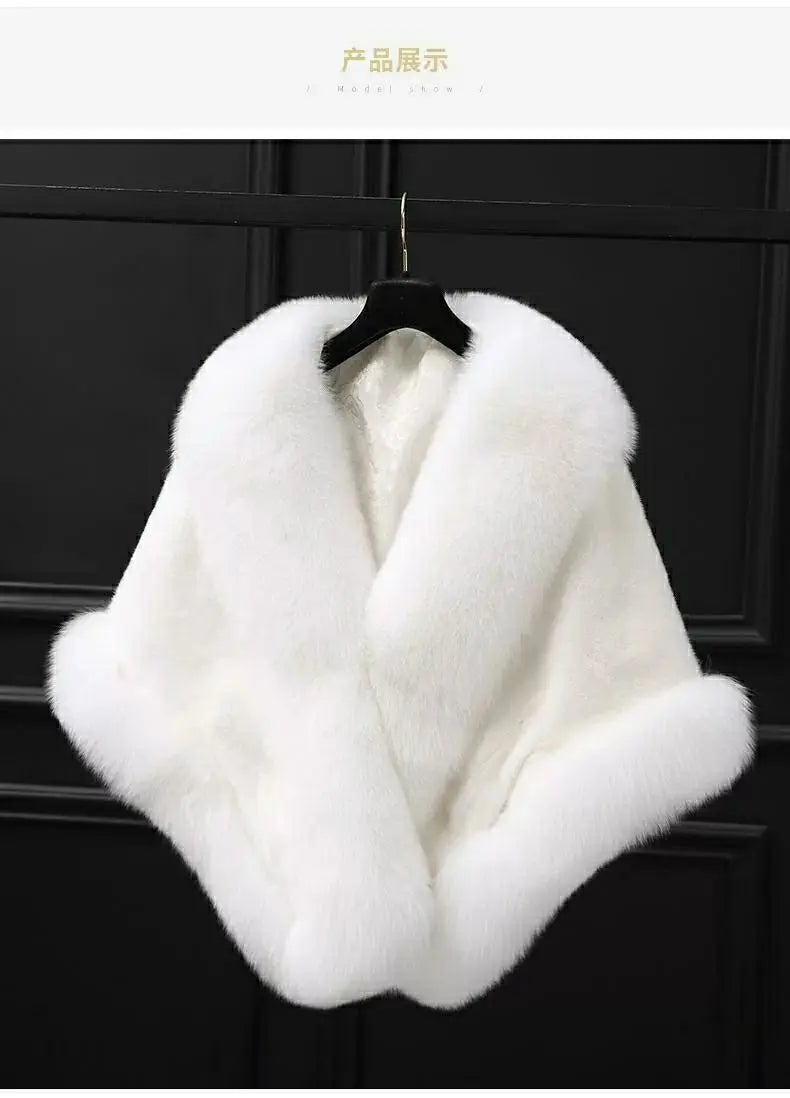 White Fur Shawl Women's  Jacket  Autumn Winter Faux Mink Fox Fur Dress Cheongsam Cloak Coats New 2026 Thicken Warm Short Outwear