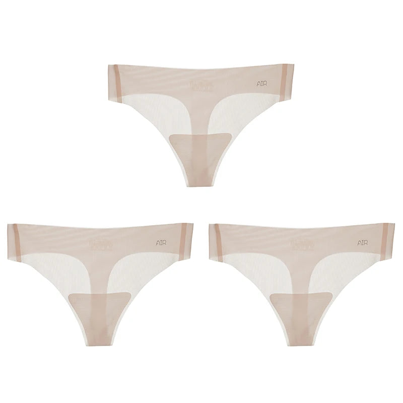 1/3pcs Ultra-Thin Ice Silk Thong Panties Women Seamless Transparent Low-Rise Quick Dry Underwear