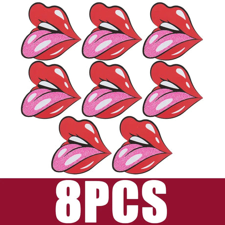 8pcs KISS Red Lip Print Shape Women Self-Adhesive Disposable Satin Nipple Cover Breast Pasties Stickers for Strapless Clothes