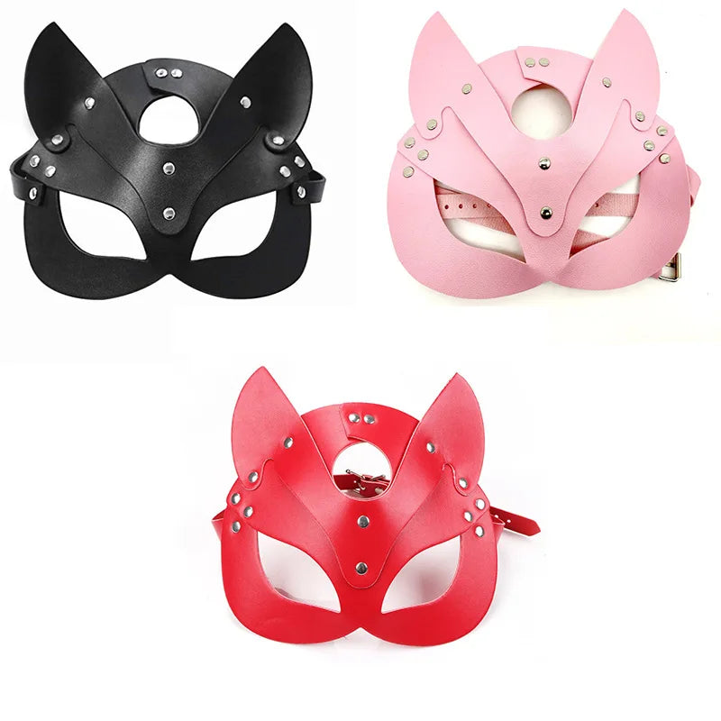 Full Face Mask PU Leather Cat with Binding Straps Set for Couple Sexy Head Cover Product Interest