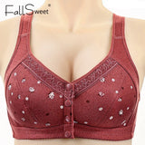 FallSweet Front Closure Cotton Bra for Women Plus Size Seamless Wireless Sports Bras Thin Underwear for Middle-Aged & Elderly