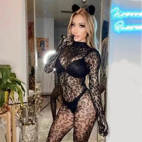 Sexy Leopard Bodysuit Women Lingerie Babydoll Underwear Chemises Exotic Apparelt Costumes Sexy Body Stocking Fishnet Bodysuit