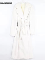 Mauroicardi Winter Long White Black Warm Thick Soft Flowy Fluffy Faux Fur Coat Women Sashes Loose Casual Furry Overcoat 2024