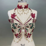 Women's Butterfly Embroidered Top Crystal Chain Sleeveless Cropped Top Camisole Backless Adjustable Sexy Beach Holiday Y2K Top