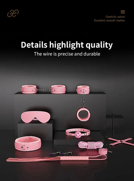 Couples BDSM Bondage Kit with Handcuffs Neck Collar Wrist Restraints Mouth Gag And Strap - Adult SM Sex Toys for Women's Fetish