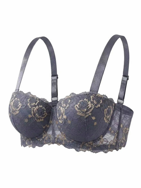 Daily Wide Strap Plus Size Women Bra Lace & Embroidery Push up Bra Comfort Thin Cup Underwire Support Lingerie Bra