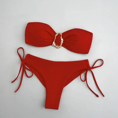 2026 New Sexy Solid Micro Bikini Set Strapless Split Swimsuit Thong Bathing Suit Women Swimwear Biquini Suit Up Bikinis Mujer
