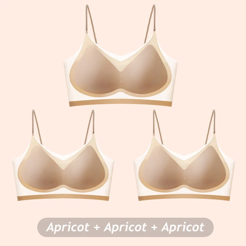 3PCS Ultra-Thin Breathable Ice Silk Top Bras Women's Bustier Underwear Seamless Back Halter Vest Wrap Wireless Bras Solid Color