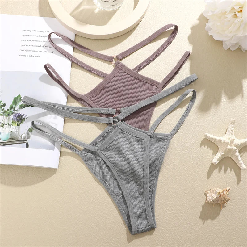 1PCS Women Sexy Cotton Panties Two Belts Hollow Out G-String Thongs Breathable Underwear for Female Solid Color Lingerie S-XL