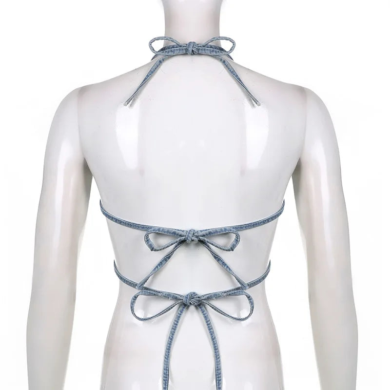 Hot Butterfly Jeans Crop Top Backless Strap Camis Sexy Lingerie Bow Bra Women Beach Mini Vest Butterfly Tank Tops Party Clubwear