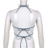 Hot Butterfly Jeans Crop Top Backless Strap Camis Sexy Lingerie Bow Bra Women Beach Mini Vest Butterfly Tank Tops Party Clubwear