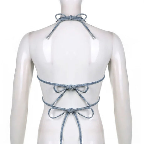 Hot Butterfly Jeans Crop Top Backless Strap Camis Sexy Lingerie Bow Bra Women Beach Mini Vest Butterfly Tank Tops Party Clubwear