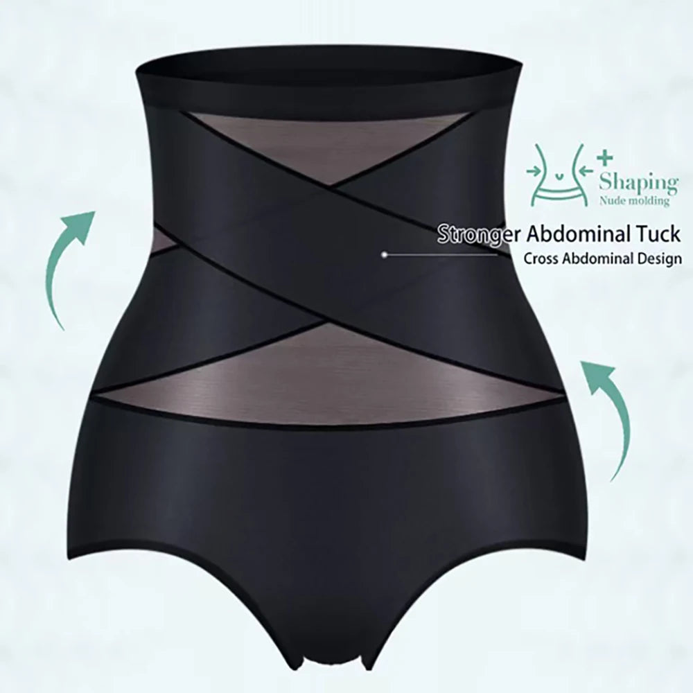 4pcs High Waisted Women's Panties Breathable Tummy Control Shapewear Mesh Cross Tummy Cinching Ice Silk No Trace Triangle Panties Tummy Tuck Shape