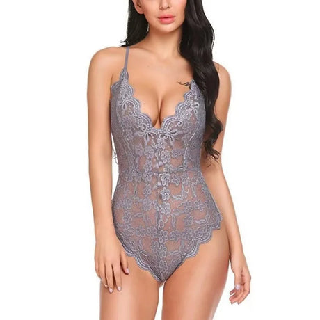 Sexy Plus Size Lingerie Suspenders Multi-color Dark V Transparent Lace Onesie Lace Bodysuit  Porno Costume Sexy Women Open