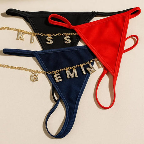 Custom Chain Thong With Name Letters Shiny String Hotwife Gifts Customized Lingerie Lace Panties String Name Personalized Gift