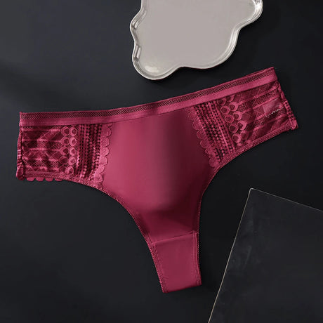 1pc Men's Sexy Lace Briefs Seamless Ice Silk G-String Underwear 3D Bulge Pouch Solid Thong High Elastic Breathable Panties