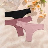 FINETOO 3PC Women Seamless Panties Sexy Brazilian Thong Female Low Waist Solid Color Briefs Comfortable Invisible G-string Panty