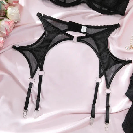 Lingerie Set Sexy See Through Mesh Push Up Bra Contrast Color Metal Ring Decor High Elasticity Two Piece Sexy Lingerie for Women