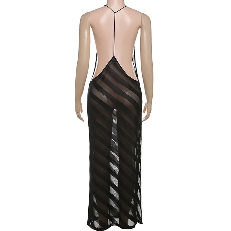 Sexy Style Party & Banquet 2026 New Arrival Women's Black Deep V-Neck Backless Sheer Fashion Sexy Strapless Dress