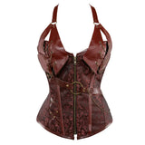 Sapubonva steampunk clothing women plus size corset burlesque clubwear steel boned corset overbust black brown corset gothic 6xl