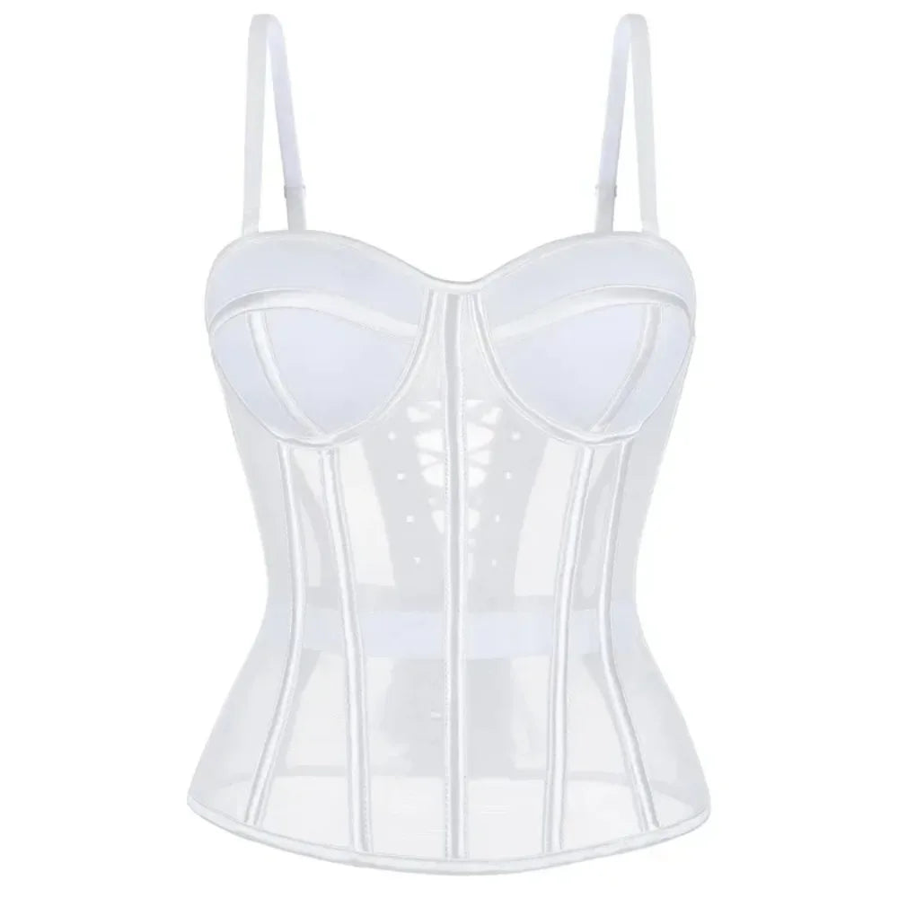 WSHKING Overbust Corset With Bra Korset Woman Strapless Bustier Top Mesh Women Lingerie Black White Sexy Lingerie