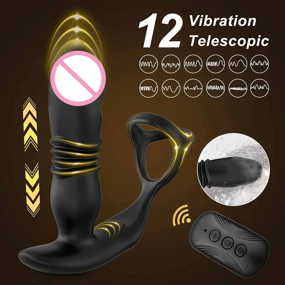 Remote Control Anal Telescopic Vibrator Male Thrusting Prostate Massager Penis Cock Ring Butt Plug Sex Toy for Adult For Gay