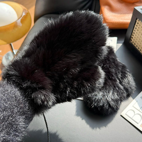 Hot Sale Women's 100% Natural Rabbit Fur Winter Gloves Warm Knit Thick Thermal Mittens Soft Real Fur Outdoor Cold Weather Glove