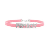 Sexy Rhinestone Letters Hotwife Collar Choker for Women Men DIY Customized Necklaces Pink Suede Leather Cosplay Jewelry Gift