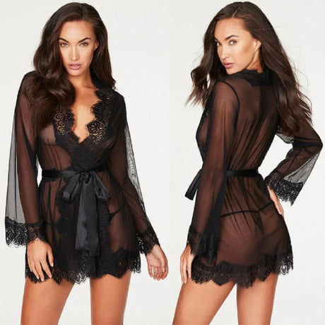 Sexy Lingerie Set + Thong Women Porno Sleepwear Lace Underwear Sex Clothes Babydoll Erotic Transparent Dress Sexy Lingerie Suit