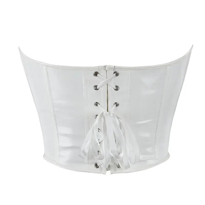 Black Shiny PVC Bustier Faux Leather Corset Crop Top Body Shaper Women Sexy Corselet Vest Plus Size