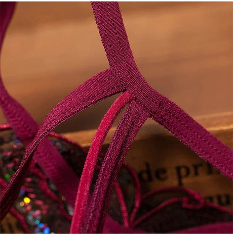 2026 Sex Thongs Embroidery Butterfly Sequin Pearl Massage Panties Sexy Lingerie Women's Open Crotch Lace T-back Female Underwear
