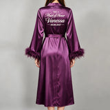 Custom Name Bride Robe Satin Feather Bridesmaid Robes Personalized Wedding Morning Gown Bachelorette Party Bathrobe