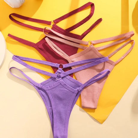 1PCS Women Sexy Cotton Panties Two Belts Hollow Out G-String Thongs Breathable Underwear for Female Solid Color Lingerie S-XL