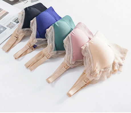 Wireless Front Open Nursing Bra Soft Lace Breathable Seamless Maternity Breastfeeding Bras Maternal Support For Pregnant Women