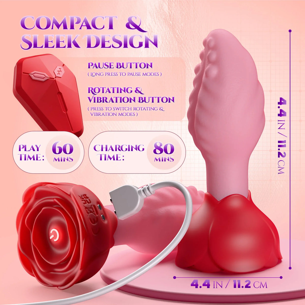 Luxurious Field Remote Control 360° Rotation Tongue Vibrator Rose Butt Plug Prostate Massager Adults Sex Toys for Women Men Gay