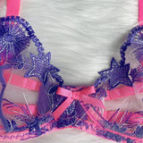 Pink Fancy Lingerie Floral Luxury Lace See Through Underwear Sensual Garter Belt Set Contrast Color Fairy Outfit