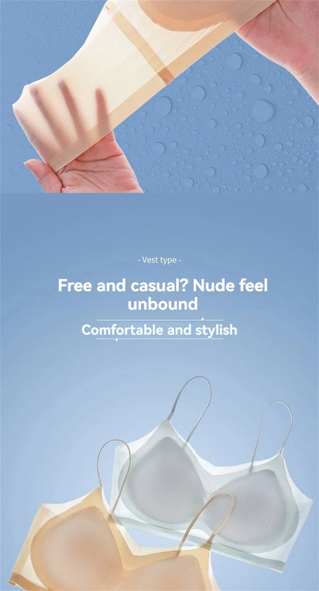 3PCS Ultra-Thin Breathable Ice Silk Top Bras Women's Bustier Underwear Seamless Back Halter Vest Wrap Wireless Bras Solid Color