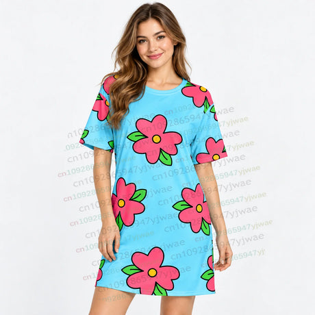 Homer Simpson Muumuu Dress Floral Tshirt dress Halloween Cosplay Sleeping Skirt Loose  All Seasons Sleepwear Short sleeved Dress
