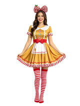 Gingerbread Woman Cosplay Costume for Women Christmas Halloween Masquerade Party Dress Set Stage Performance Fancy Outfit