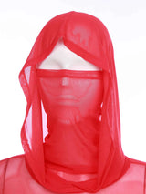 Women Wet Look Mesh Maxi Dress with Hooded Cosplay Sexy High Slit Lingerie Face Mask Long Sleeves Hollow Out Sheer Nightdress