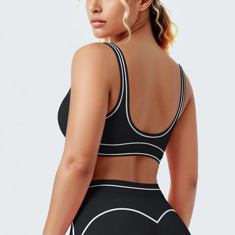 Women's Yoga Bra Vest Fitness Tank Running Workout Gym Top Push Up Padded Soft Slim Contrast Piping Racerback Sports Underwear