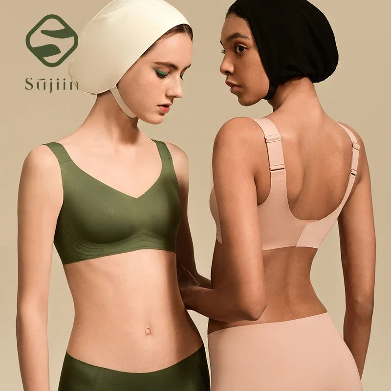 SUJIIN Wireless Seamless Bras for Women Minimizer Invisible Padded Push Up Bras Comfort Soft Support Anti-sagging Bralette Bh