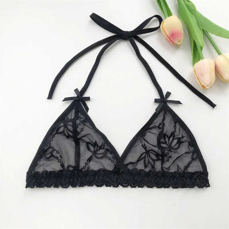 Name Custom Crystal Letter Thong Lace Tie Neck Bikini Bra Panties Sexy Personalized Name Low Waist G-String Underwear Bra Set